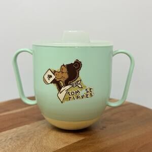 VTG TOMMEE TIPPEE Bear Green Handled Sippy Cup w/ Lid Baby Toddler